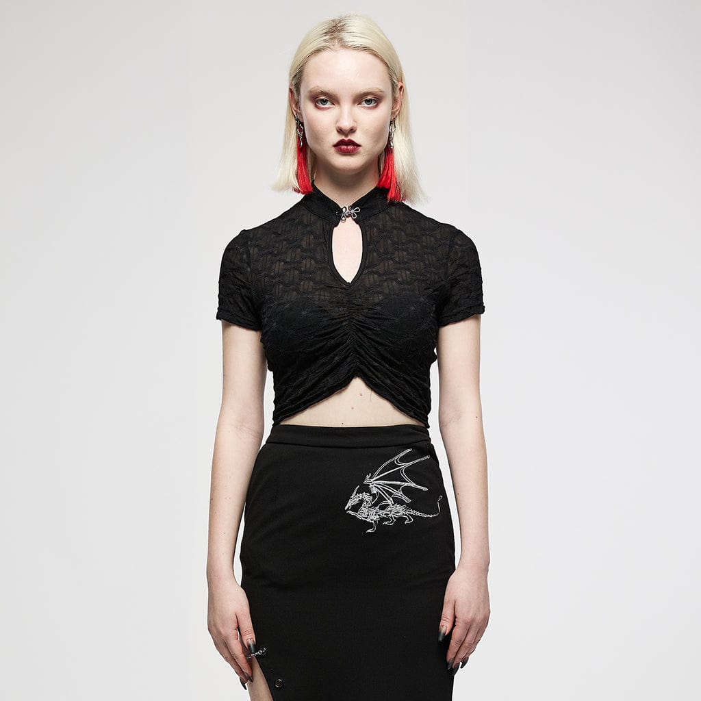 Grunge Cutout Ruffles Short Sleeved Crop Top