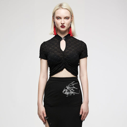Grunge Cutout Ruffles Short Sleeved Crop Top