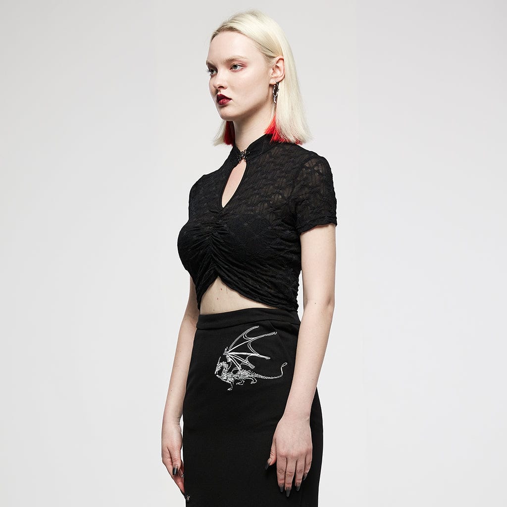 Grunge Cutout Ruffles Short Sleeved Crop Top