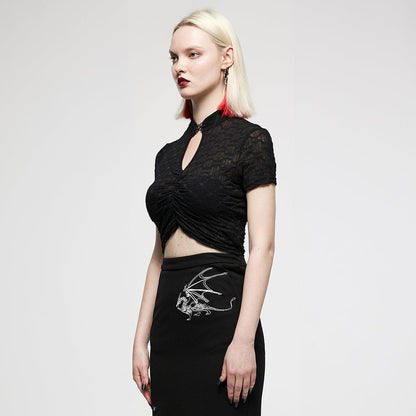 Grunge Cutout Ruffles Short Sleeved Crop Top