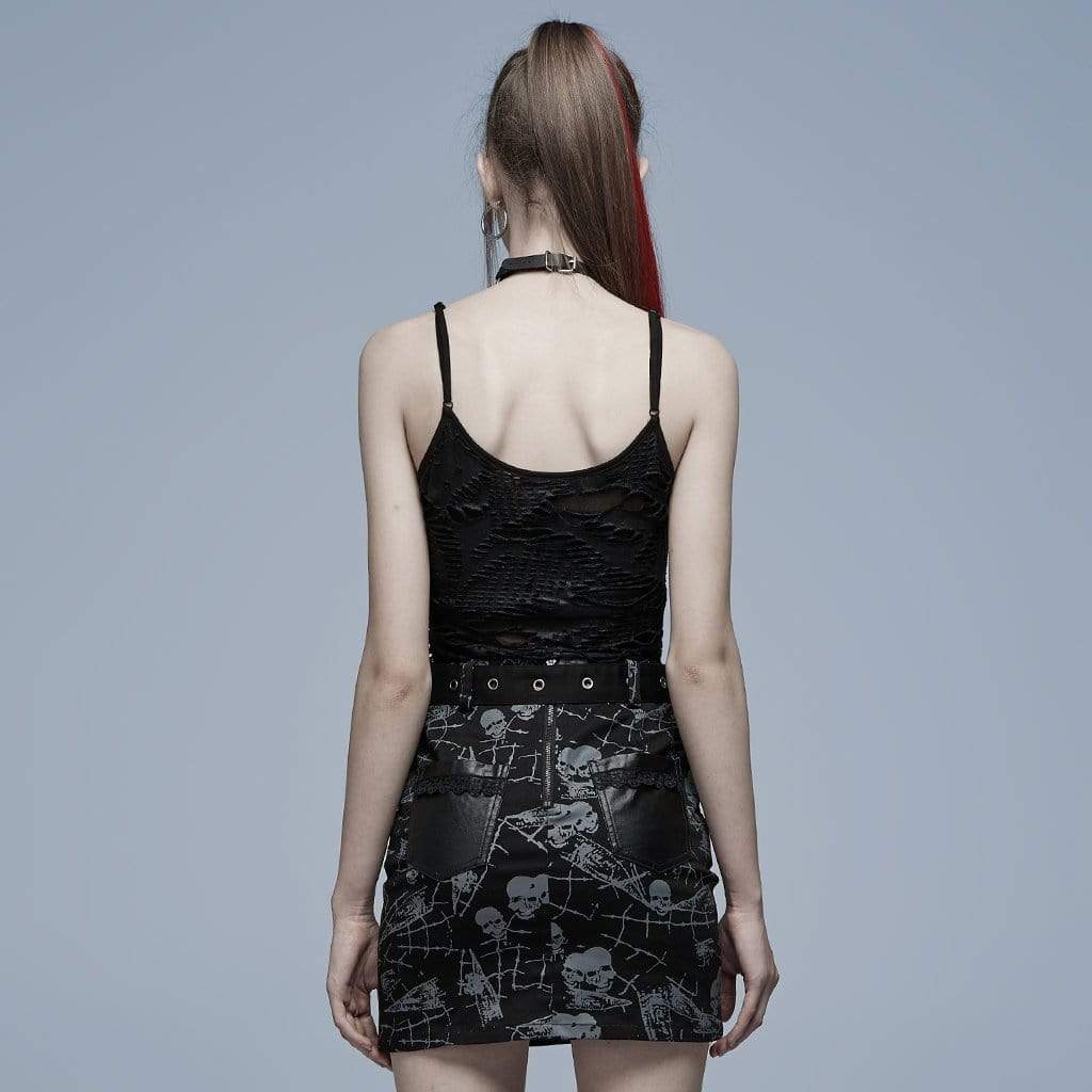 Grunge Cutout Skull Ripped Tank Top
