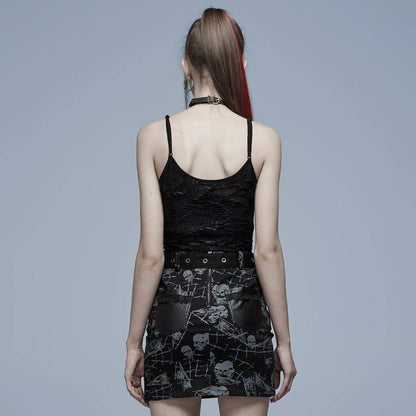 Grunge Cutout Skull Ripped Tank Top