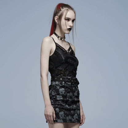 Grunge Cutout Skull Ripped Tank Top