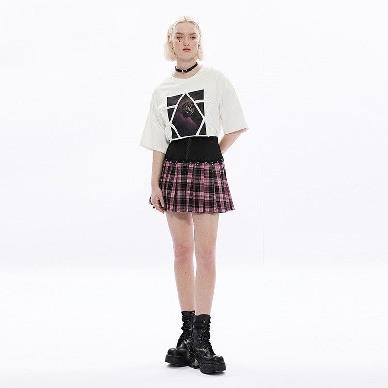 Grunge High-waisted Red Plaid Pleated Skirt