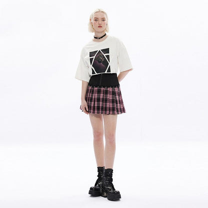 Grunge High-waisted Red Plaid Pleated Skirt