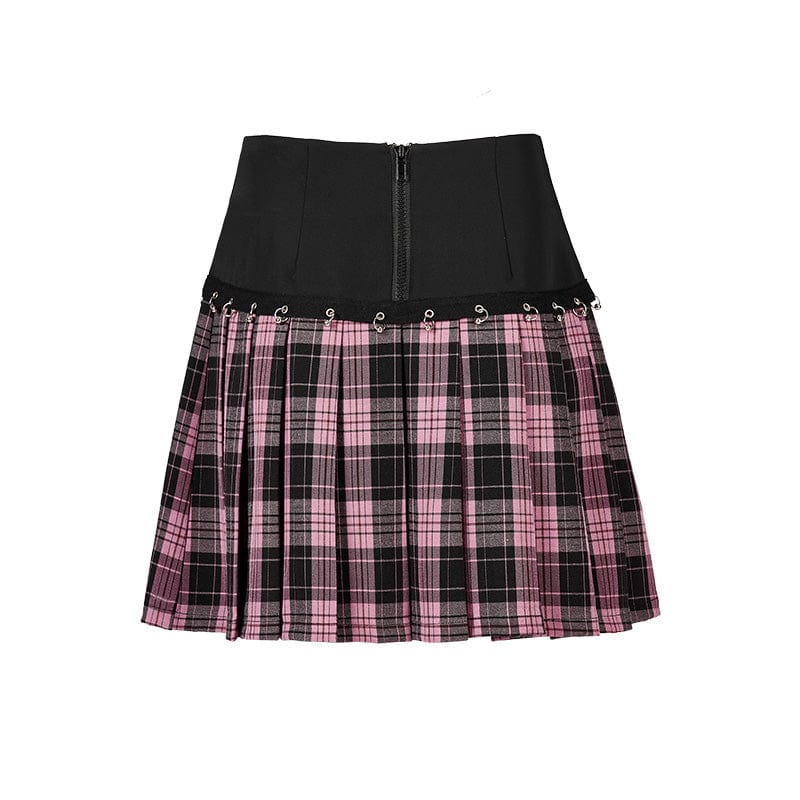 Grunge High-waisted Red Plaid Pleated Skirt