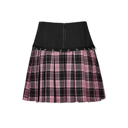 Grunge High-waisted Red Plaid Pleated Skirt