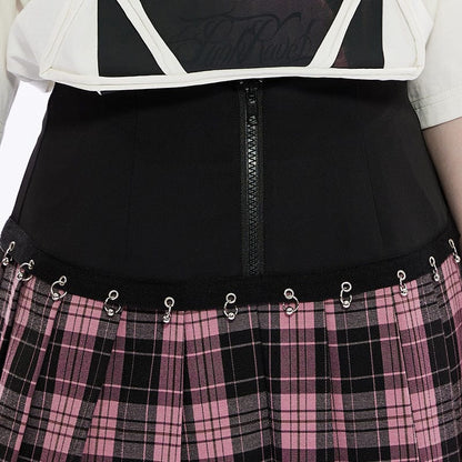 Grunge High-waisted Red Plaid Pleated Skirt
