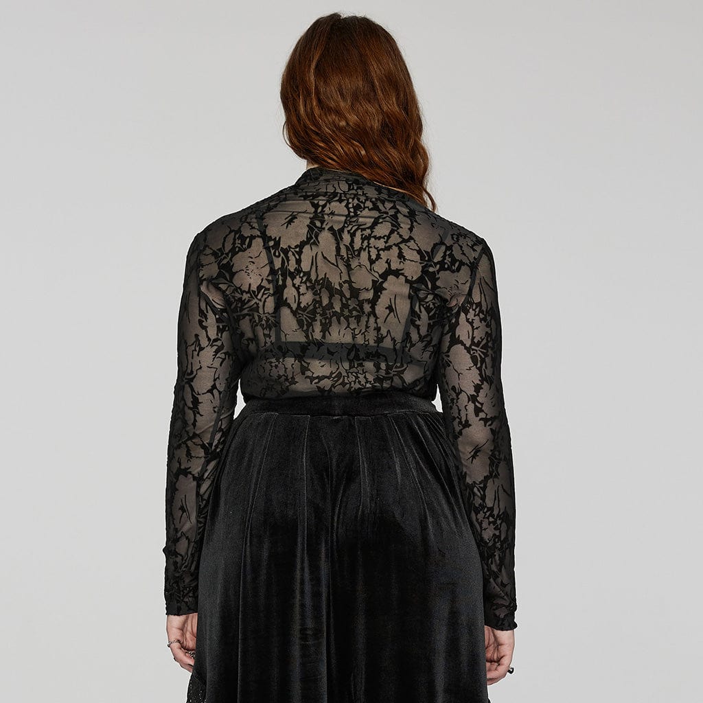 Plus Size Gothic Flocking Sheer Mesh Top
