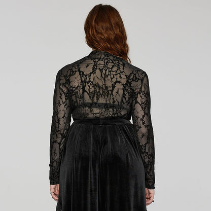 Plus Size Gothic Flocking Sheer Mesh Top