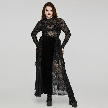 Plus Size Gothic Flocking Sheer Mesh Top