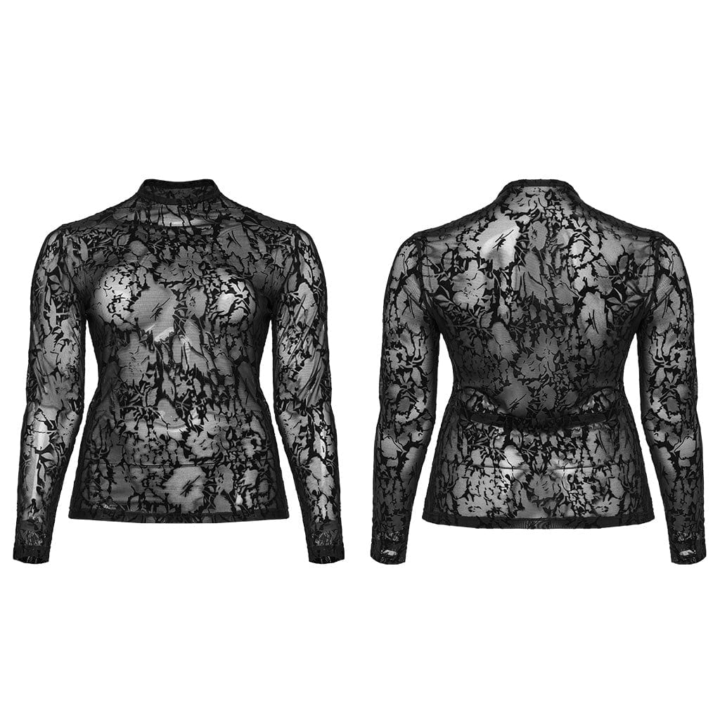 Plus Size Gothic Flocking Sheer Mesh Top