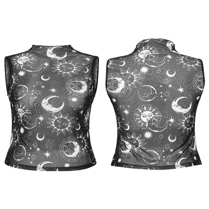 Plus Size Gothic Half-high Collar Sun Mesh Tank Top
