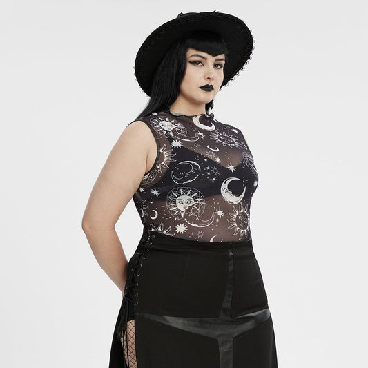 Plus Size Gothic Half-high Collar Sun Mesh Tank Top