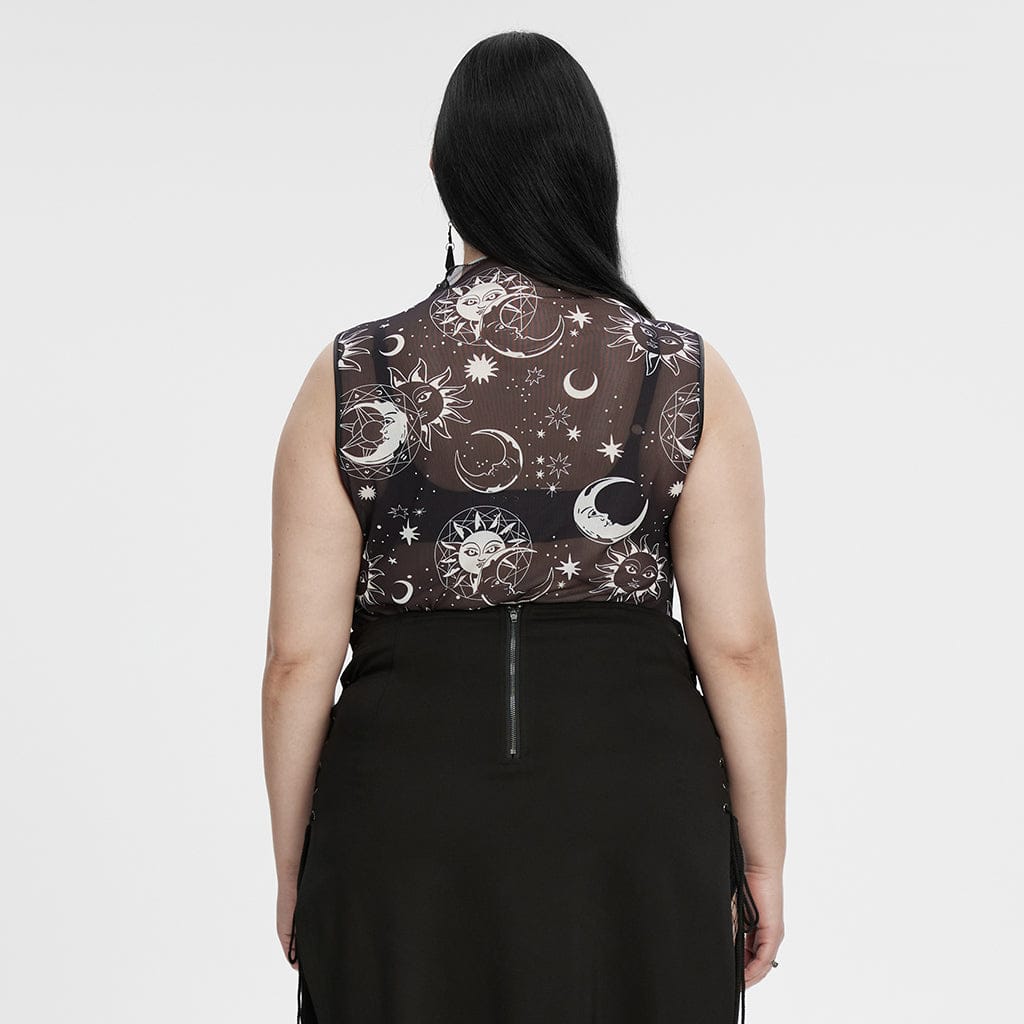 Plus Size Gothic Half-high Collar Sun Mesh Tank Top