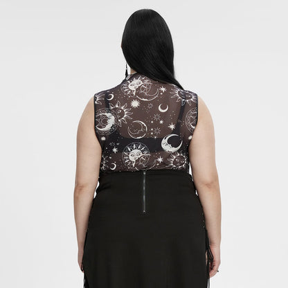 Plus Size Gothic Half-high Collar Sun Mesh Tank Top