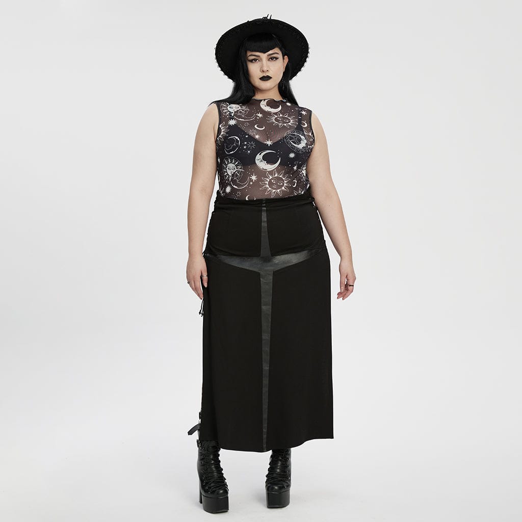 Plus Size Gothic Half-high Collar Sun Mesh Tank Top