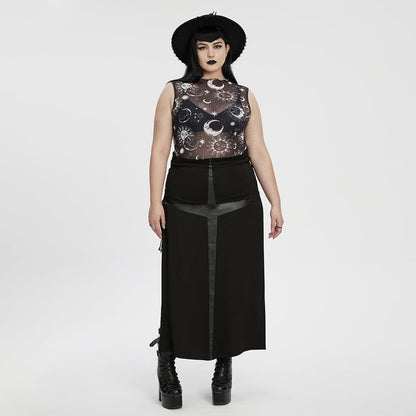 Plus Size Gothic Half-high Collar Sun Mesh Tank Top