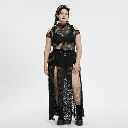 Plus Size Punk Sheer Cutout Mesh Top Black