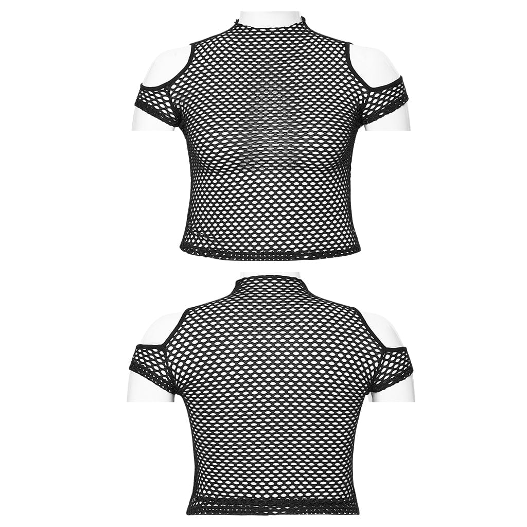 Plus Size Punk Sheer Cutout Mesh Top Black