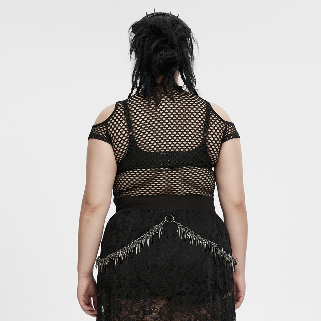 Plus Size Punk Sheer Cutout Mesh Top Black