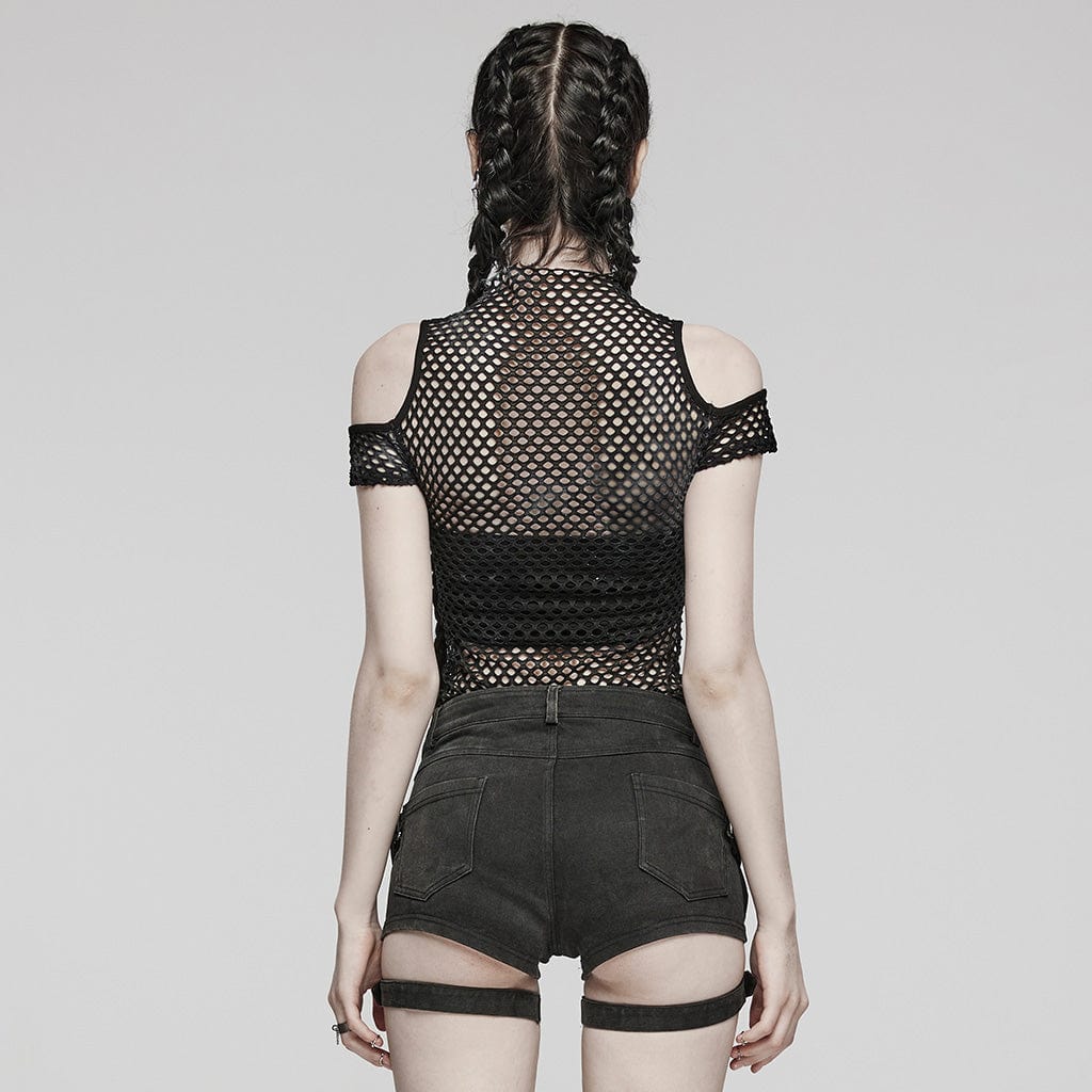Punk Sheer Cutout Mesh Top Black