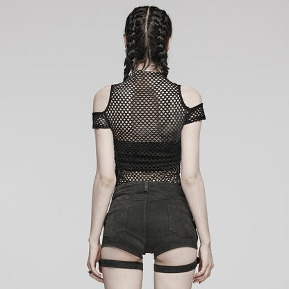 Punk Sheer Cutout Mesh Top Black