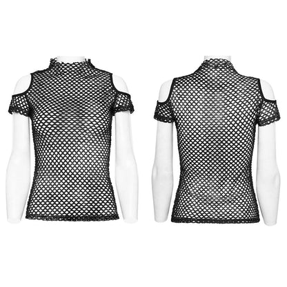 Punk Sheer Cutout Mesh Top Black