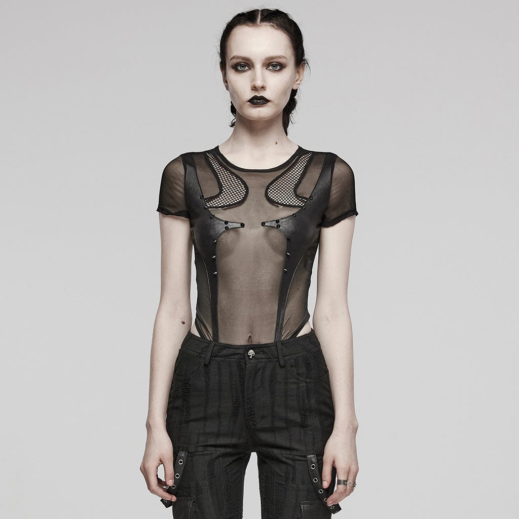 Punk Sheer Stud Mesh Bodysuit