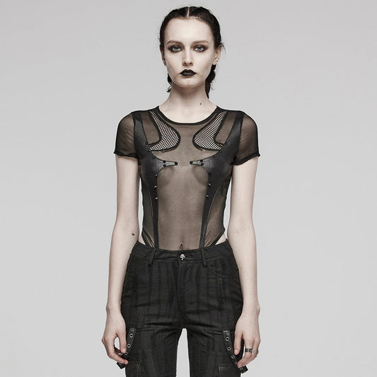 Punk Sheer Stud Mesh Bodysuit