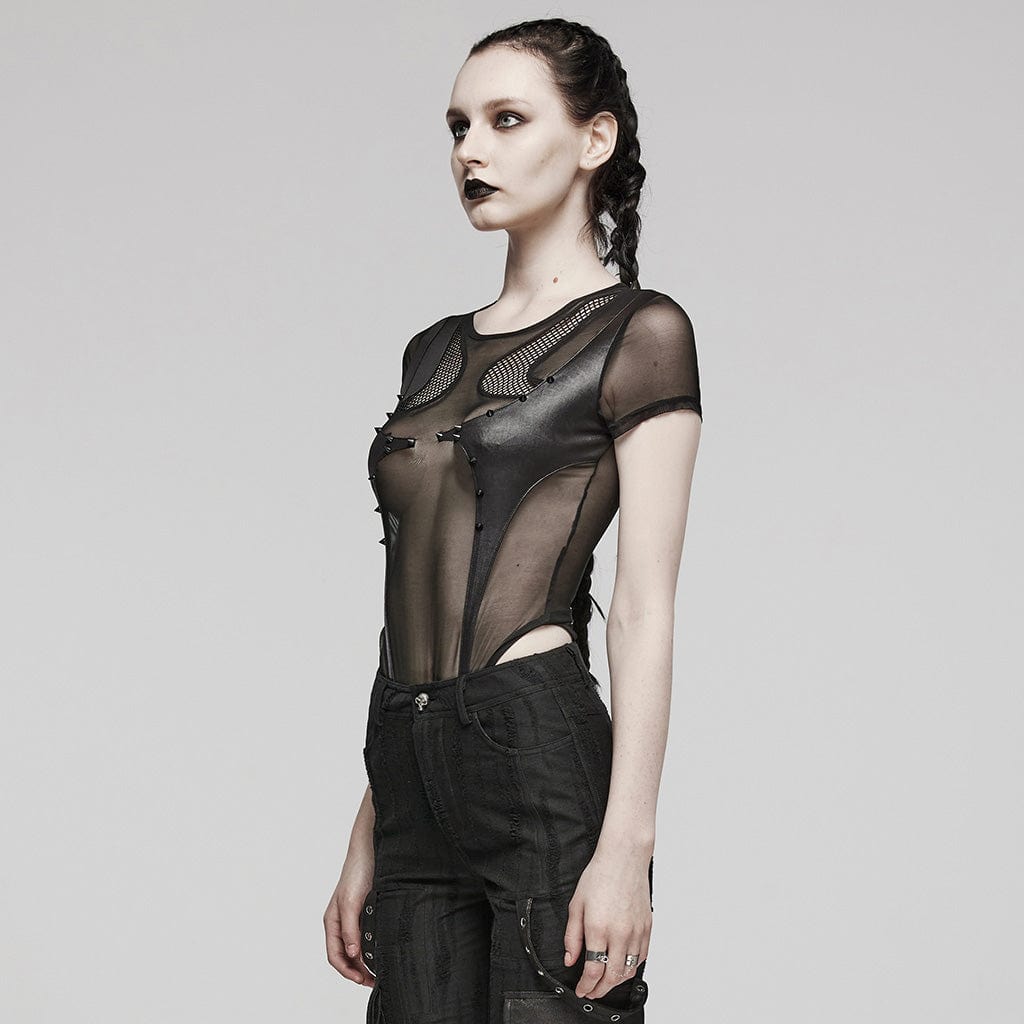 Punk Sheer Stud Mesh Bodysuit