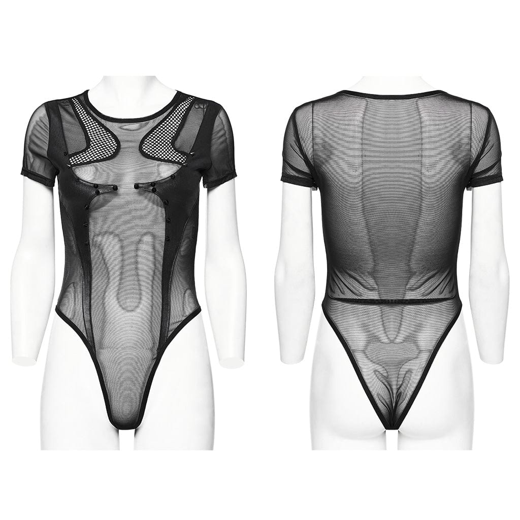 Punk Sheer Stud Mesh Bodysuit