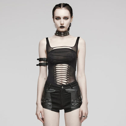 Punk Spaghetti Straps Ripped Tank Top