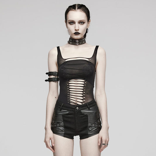 Punk Spaghetti Straps Ripped Tank Top
