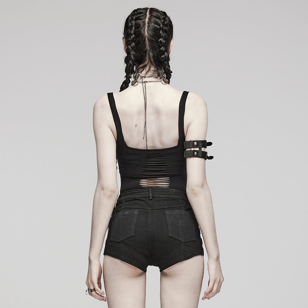 Punk Spaghetti Straps Ripped Tank Top