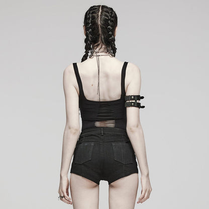 Punk Spaghetti Straps Ripped Tank Top