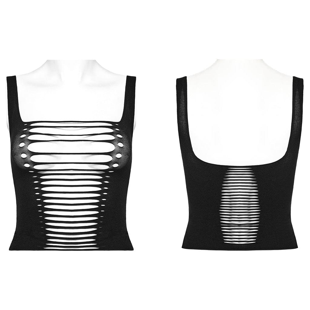 Punk Spaghetti Straps Ripped Tank Top