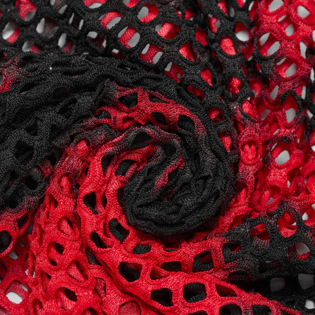 Punk Tie-dyed Cutout Mesh Top Black-Red