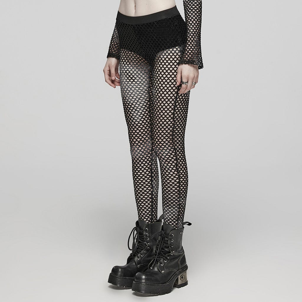 Punk Tie-dyed Mesh Leggings Black
