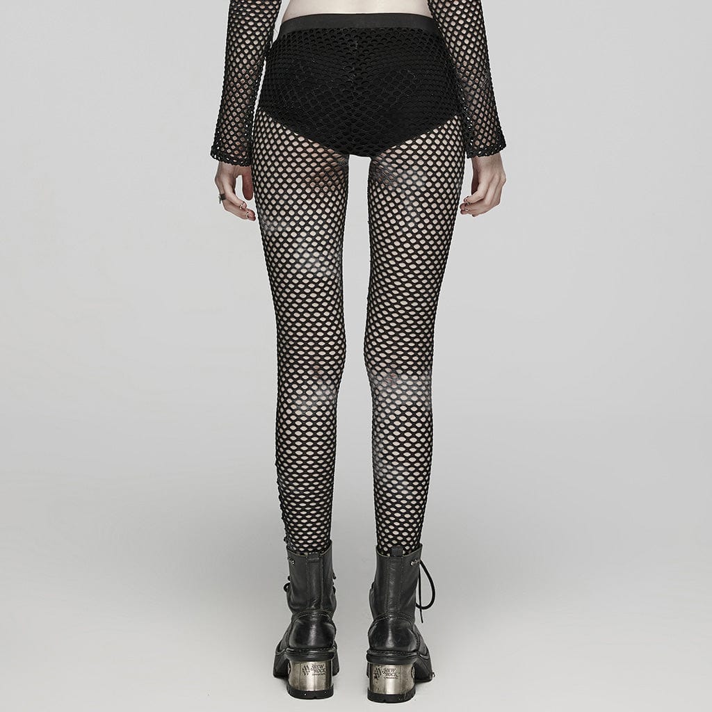 Punk Tie-dyed Mesh Leggings Black