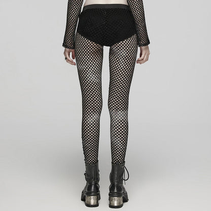 Punk Tie-dyed Mesh Leggings Black
