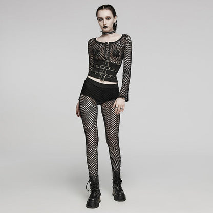 Punk Tie-dyed Mesh Leggings Black