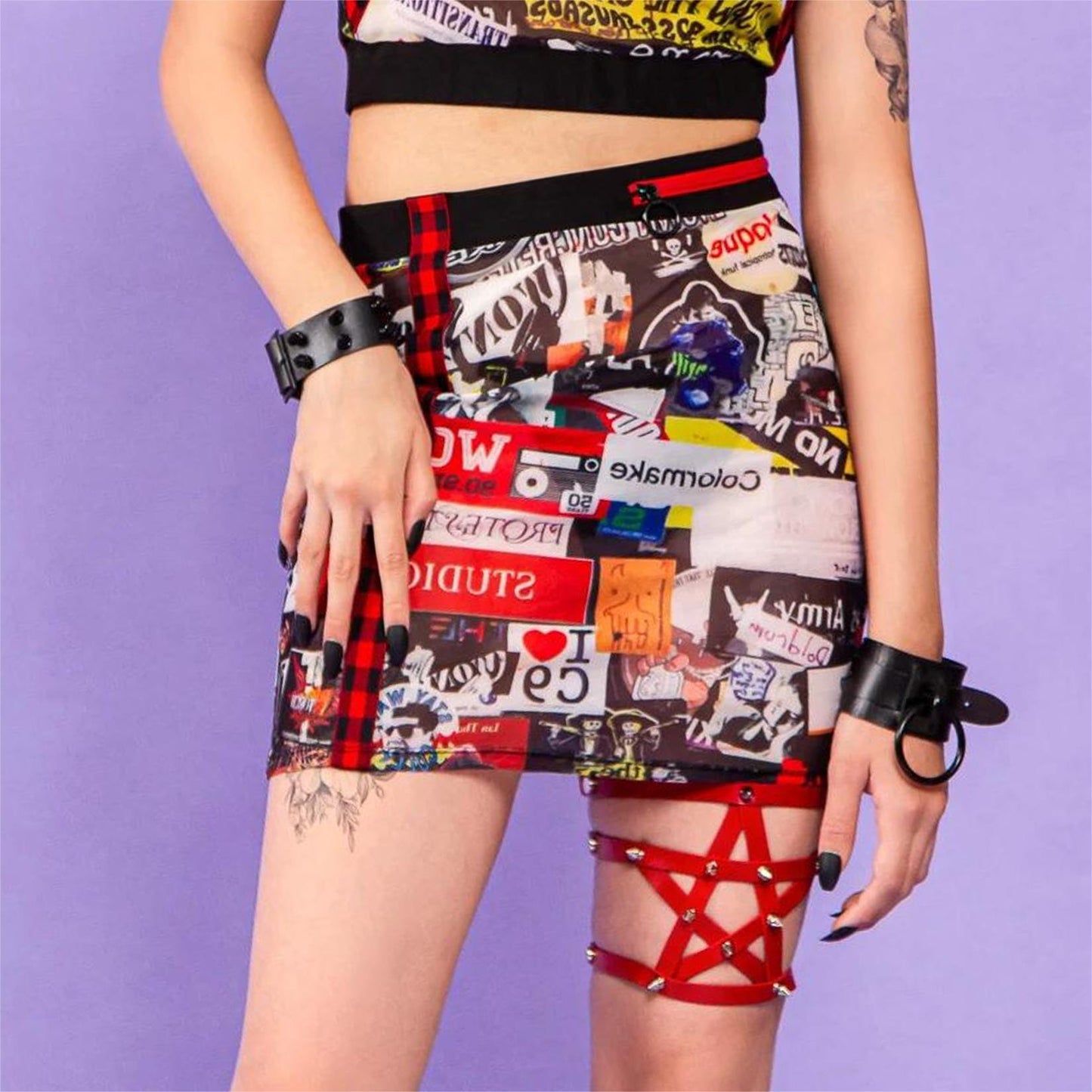 Grunge Graffiti  Printed Short Skirt