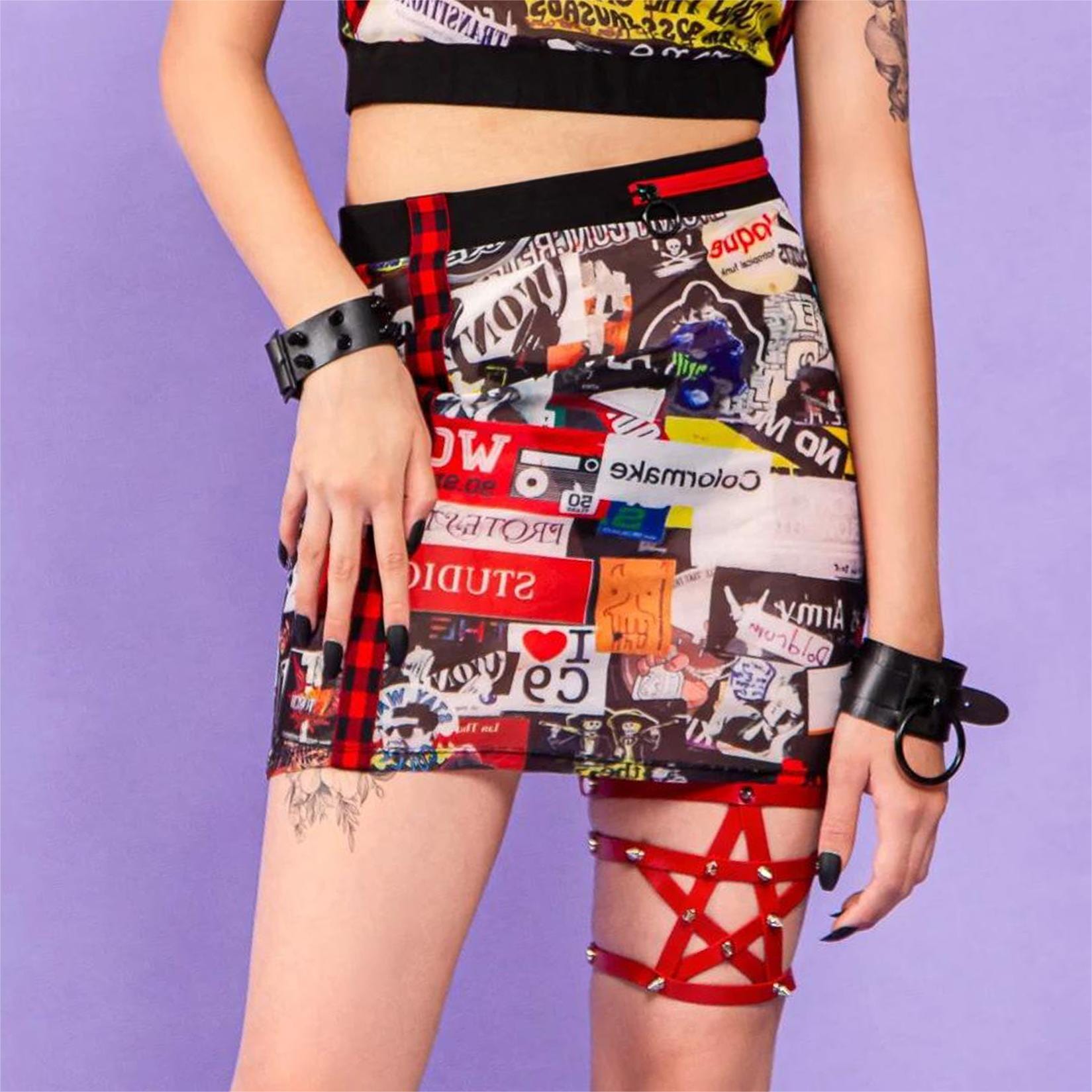 Grunge Graffiti  Printed Short Skirt