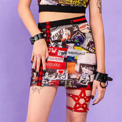 Grunge Graffiti  Printed Short Skirt
