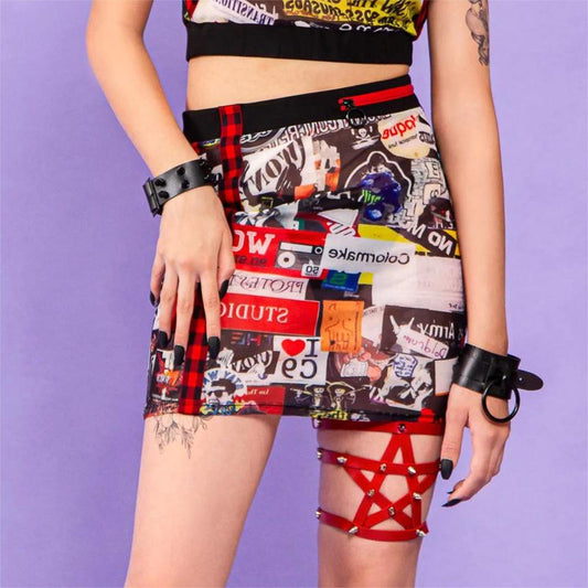 Grunge Graffiti  Printed Short Skirt