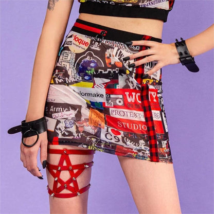 Grunge Graffiti  Printed Short Skirt