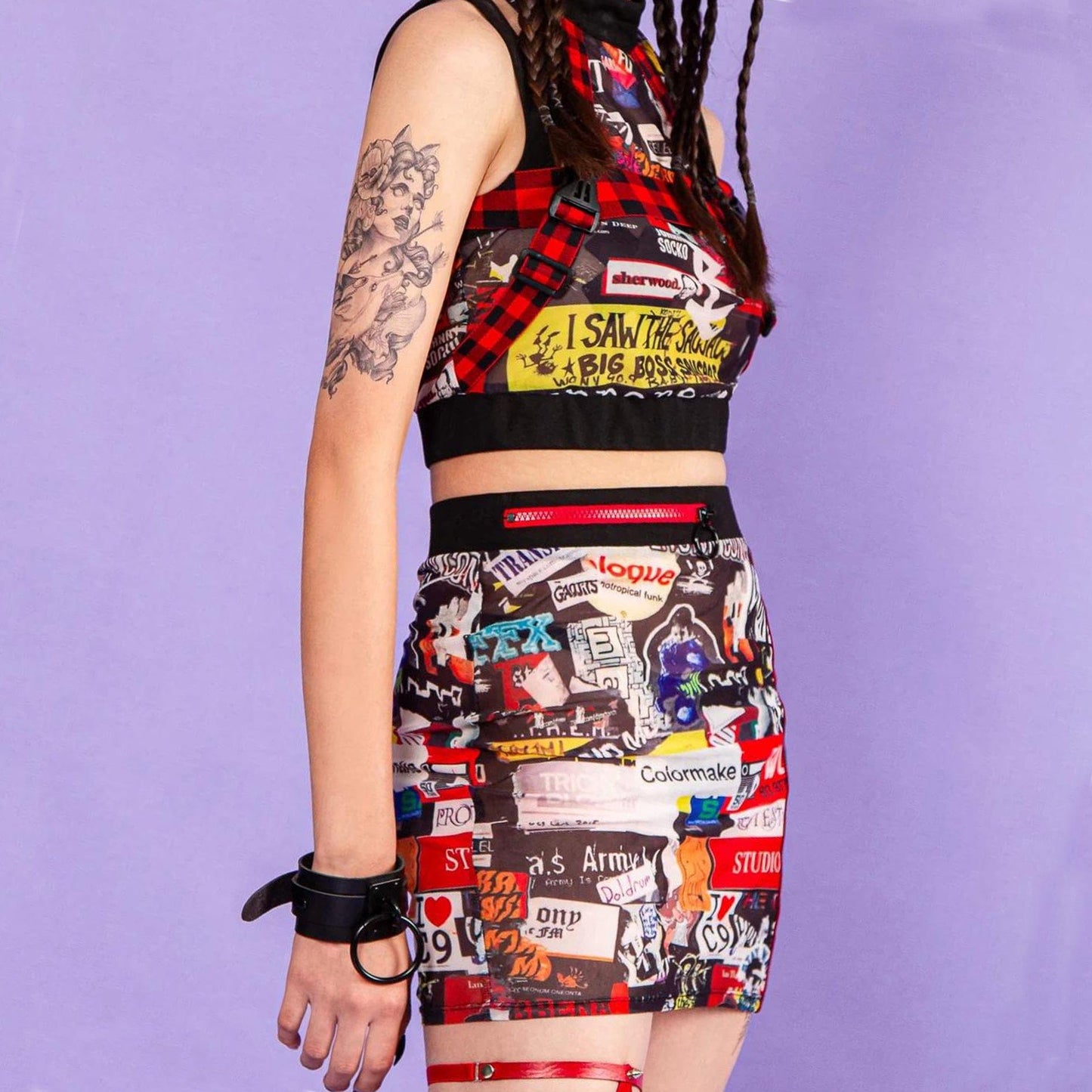 Grunge Graffiti  Printed Short Skirt