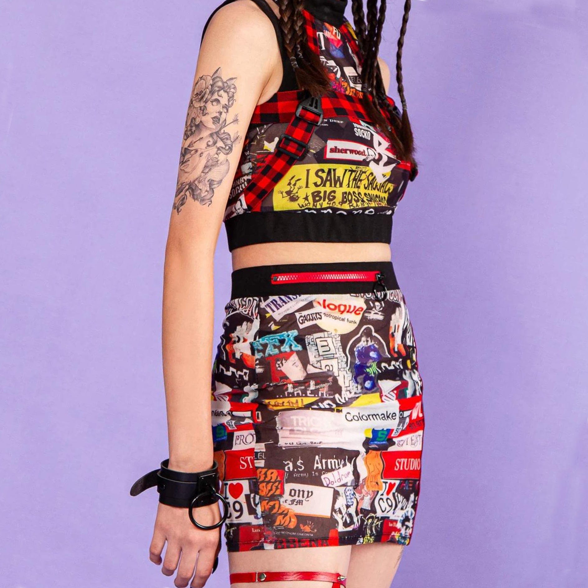 Grunge Graffiti  Printed Short Skirt