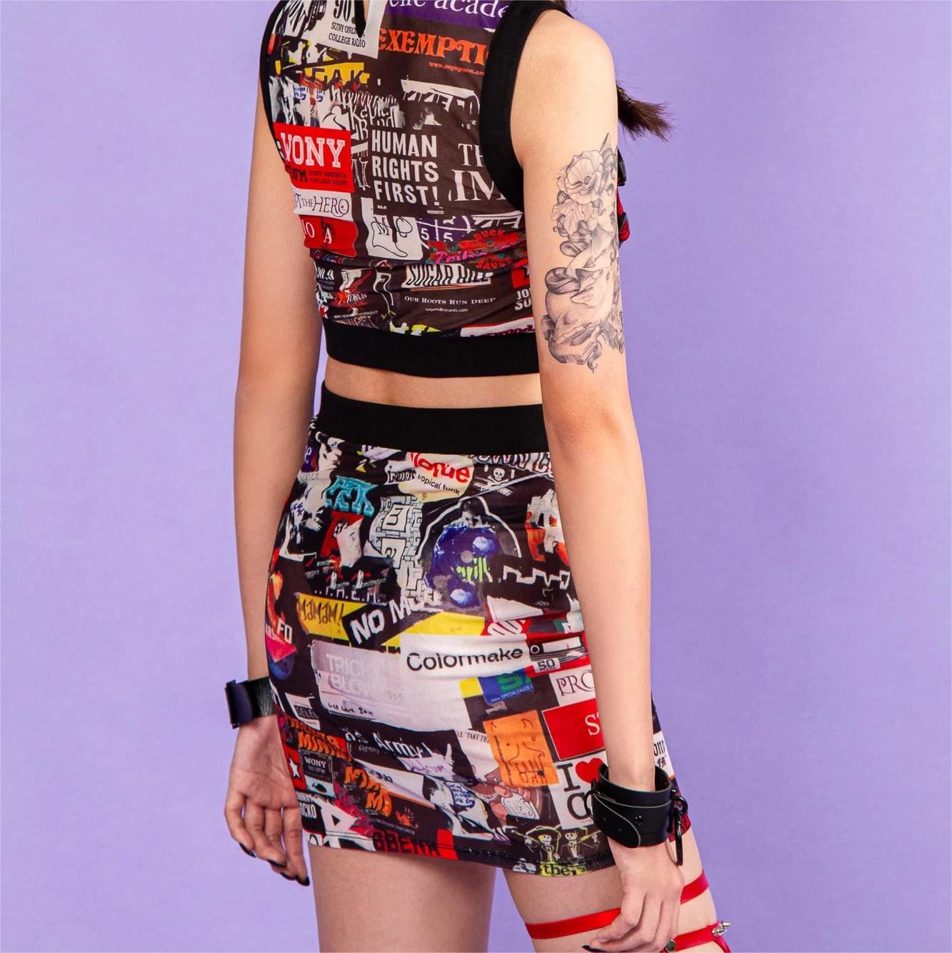 Grunge Graffiti  Printed Short Skirt